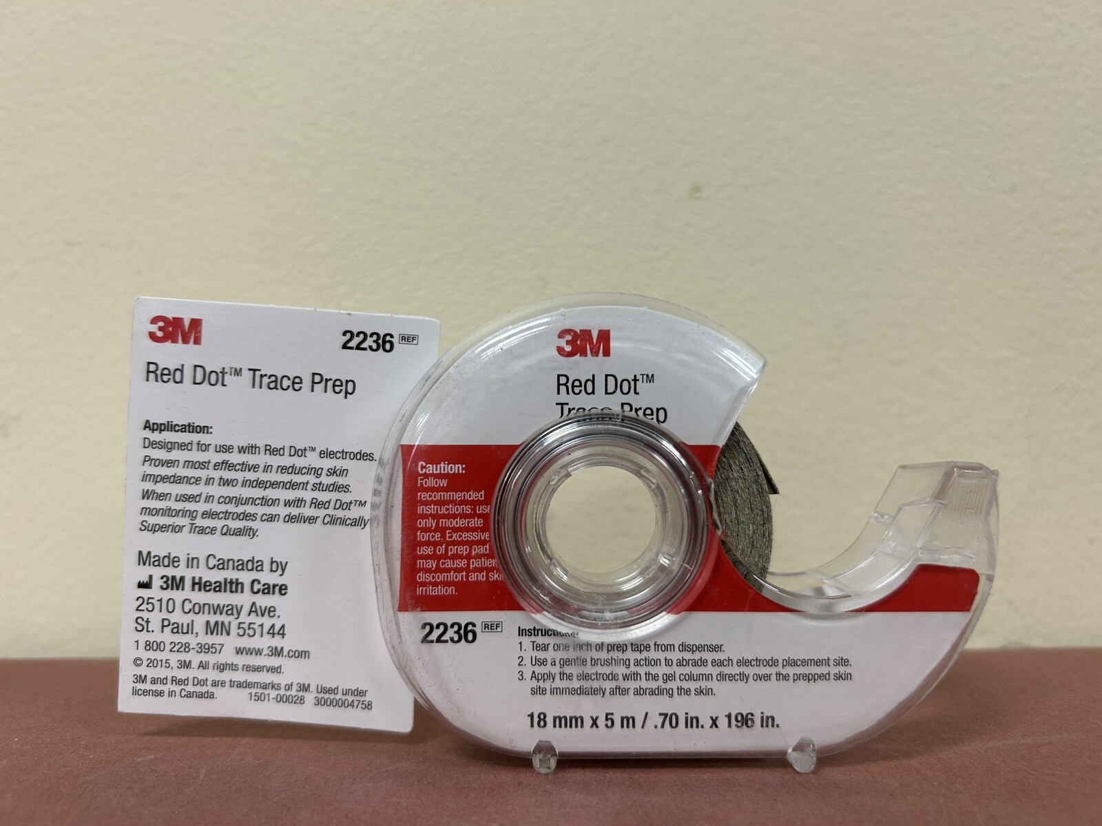 3M Red Dot Trace Prep 2236 Abrasive Tape Roll with Dispenser 18mm x 5 m