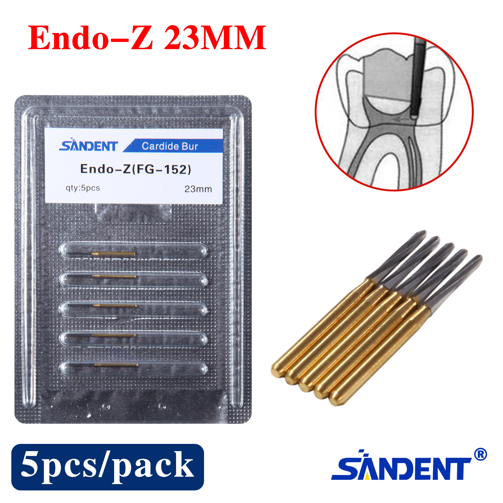 5PCS Dental Endodontic Endo-Z Tungsten Carbide FG Bur for High Speed 21MM SA