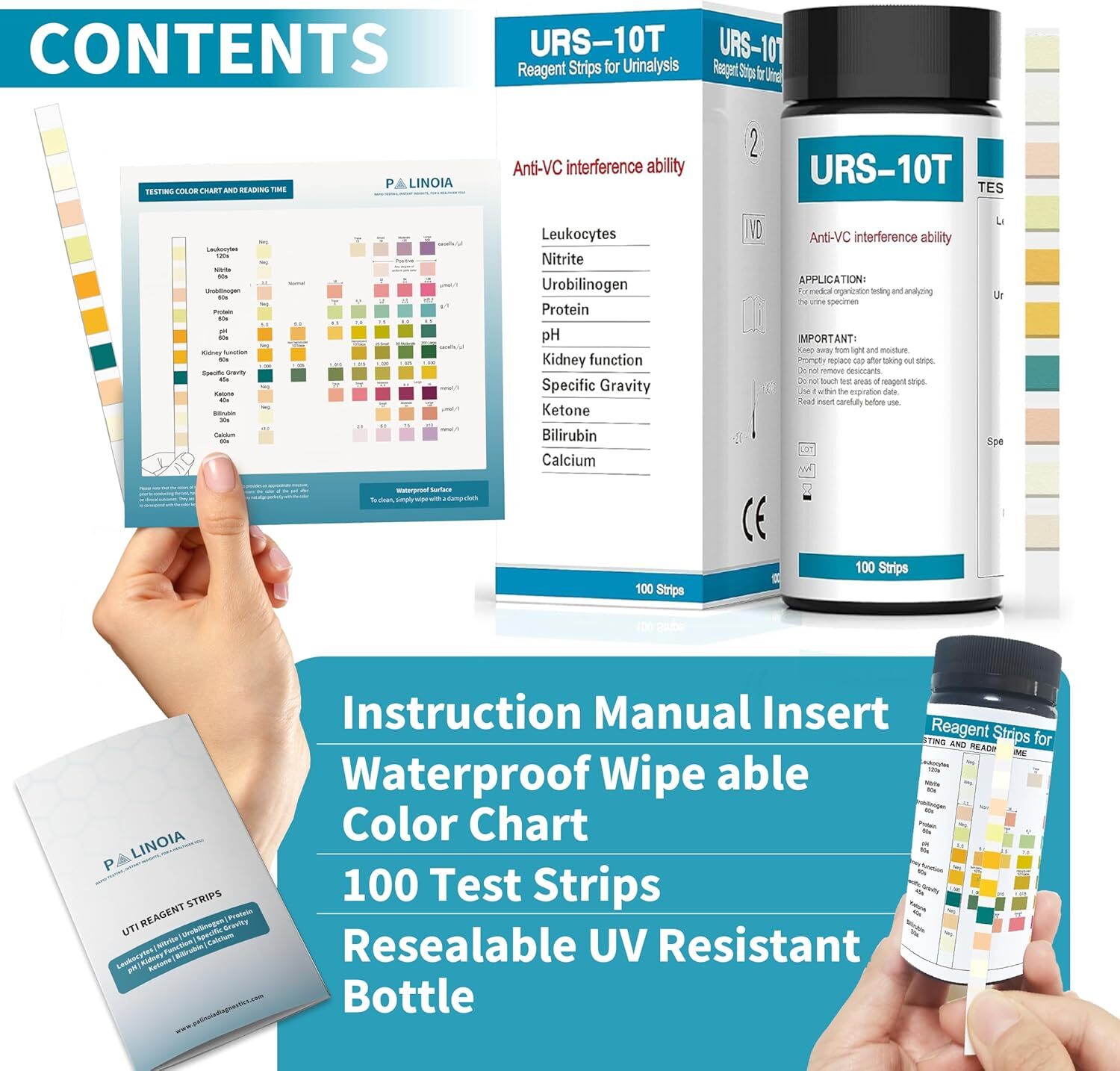 URS 10-in-1 Urine Test Strips 10 Parameters Protein pH Testing UTI, Urinalysis