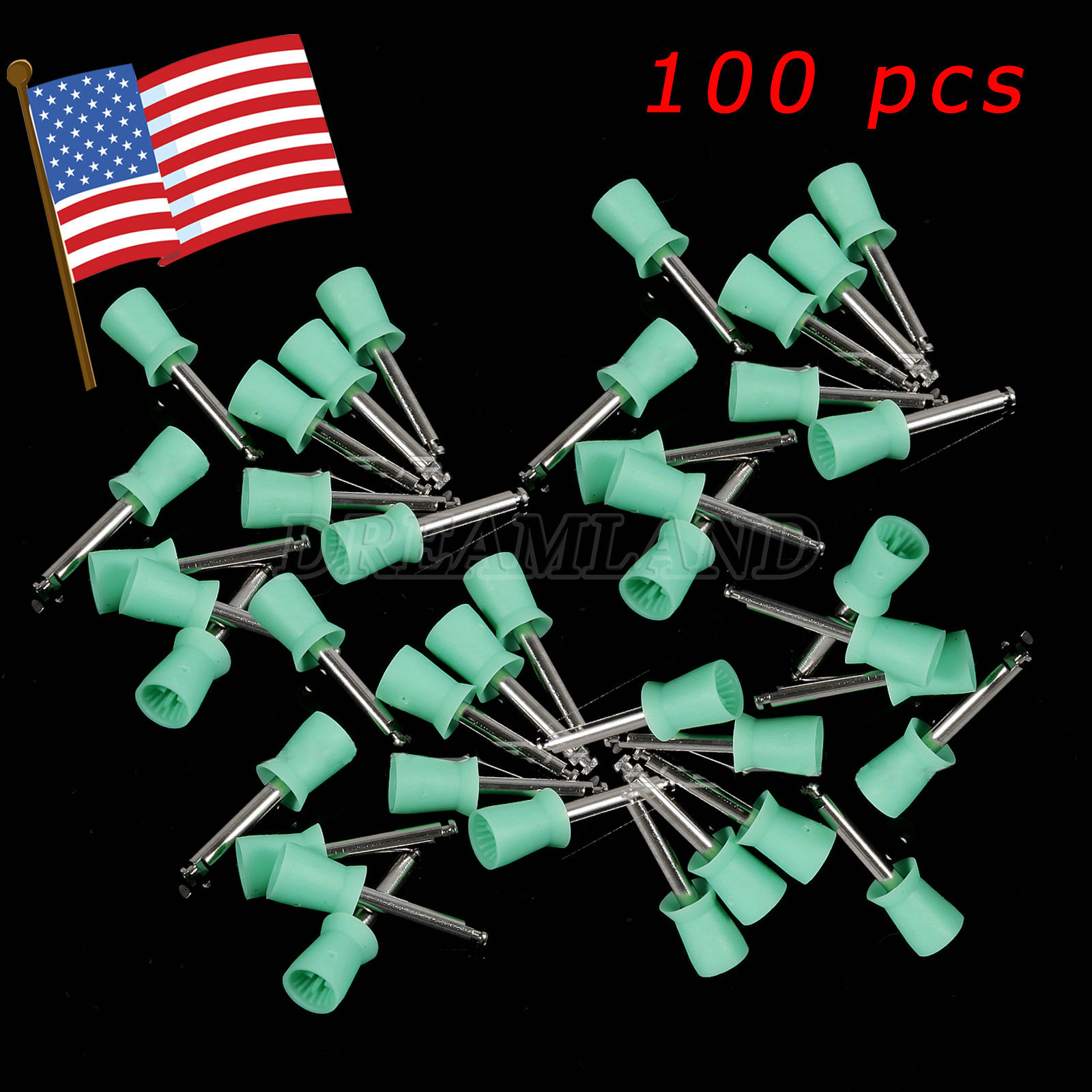 100 pcs Dental Prophy Cup Rubber Polish Brush Polishing Tooth Latch Type Green