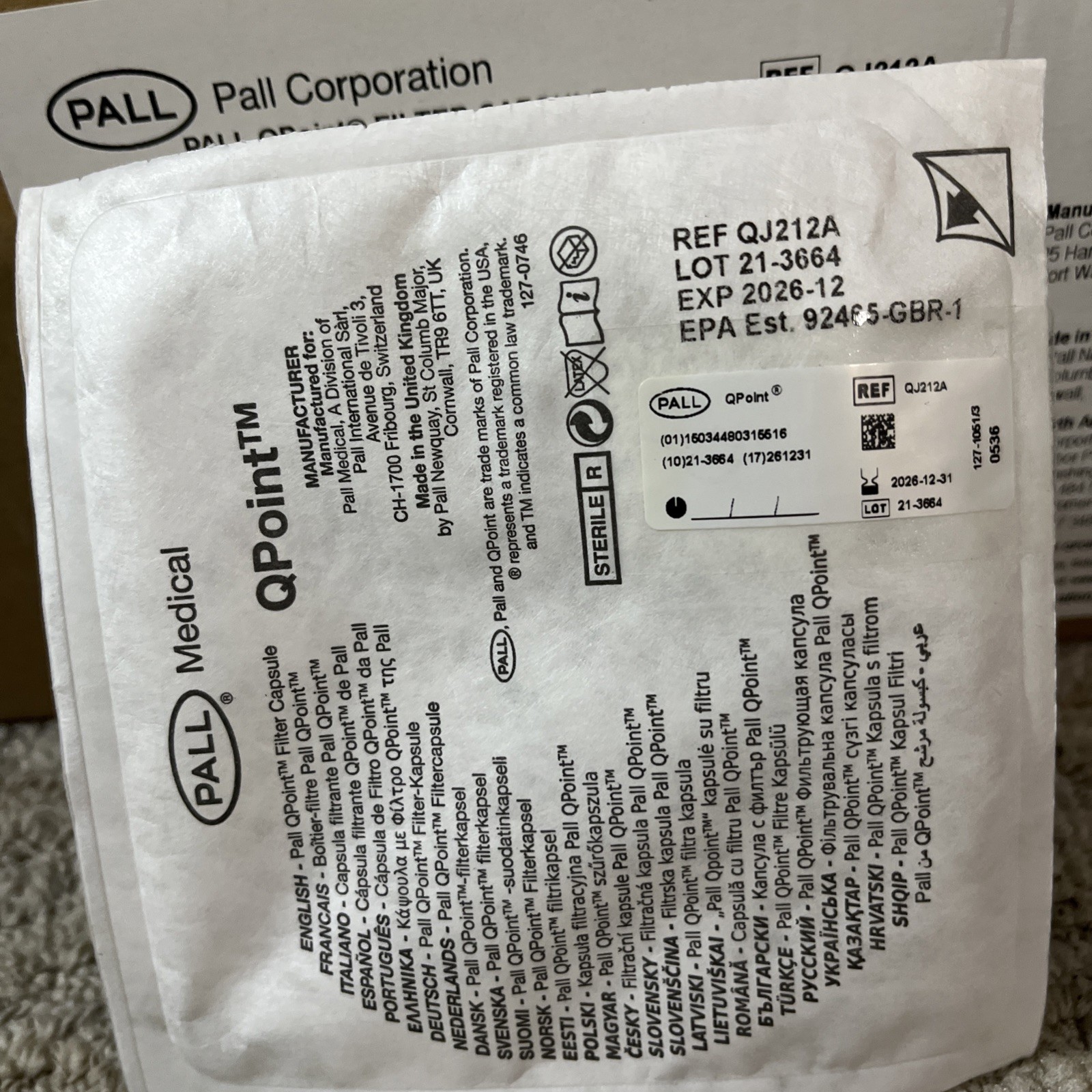 NEW LOT of 12 Pall QPoint Filter Capsule QJ212A, EXP: DEC 2026 fits QJ212A QJ22A