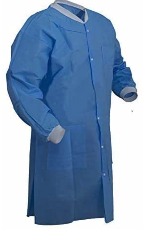 Disposable SMS 45 GSM Lab Coat 2 Pockets Unisex Adult M/L High Quality 100 Pcs.