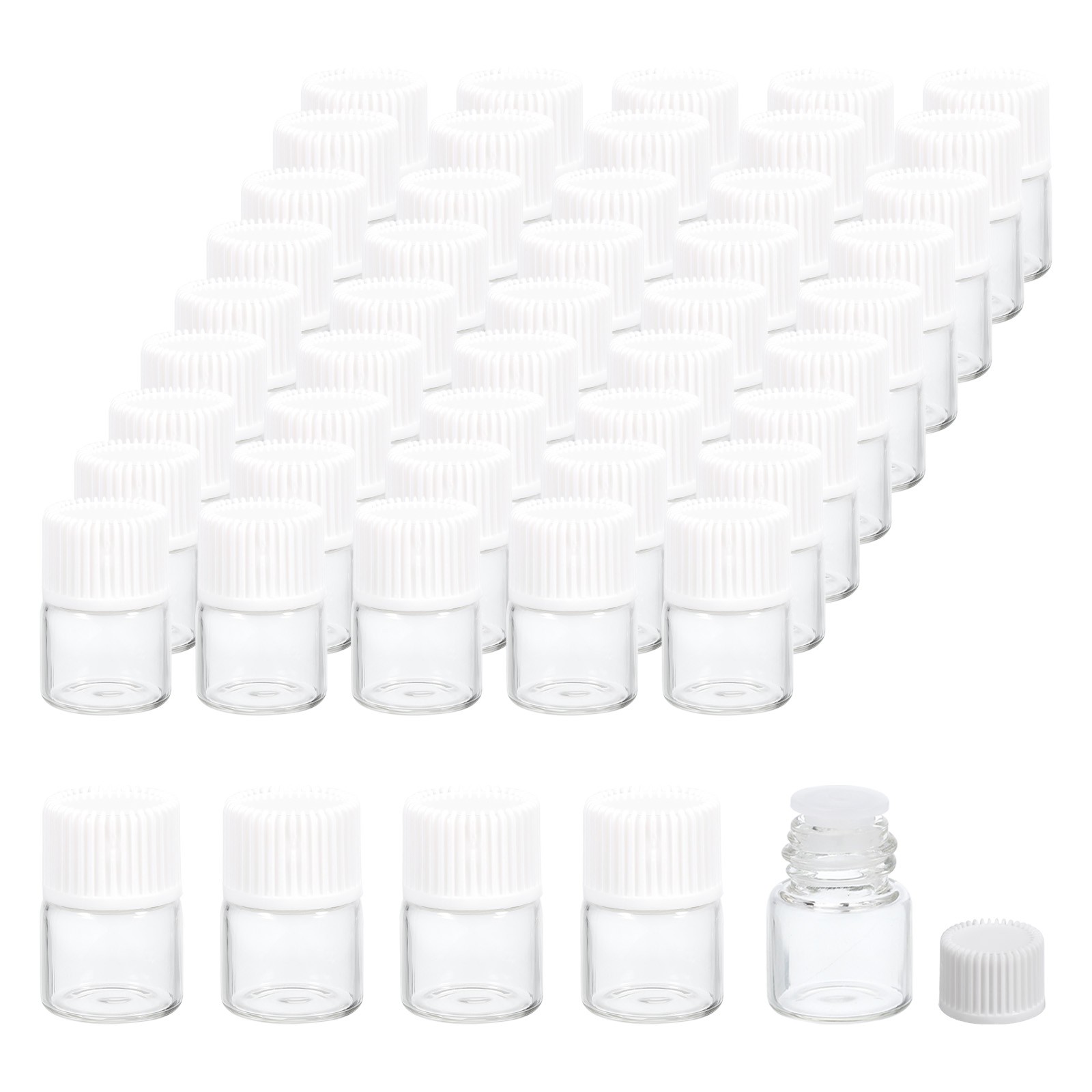 1ml Essential Oil Bottles 50 Pack Clear Glass Bottles Sample Vial Style 1, White
