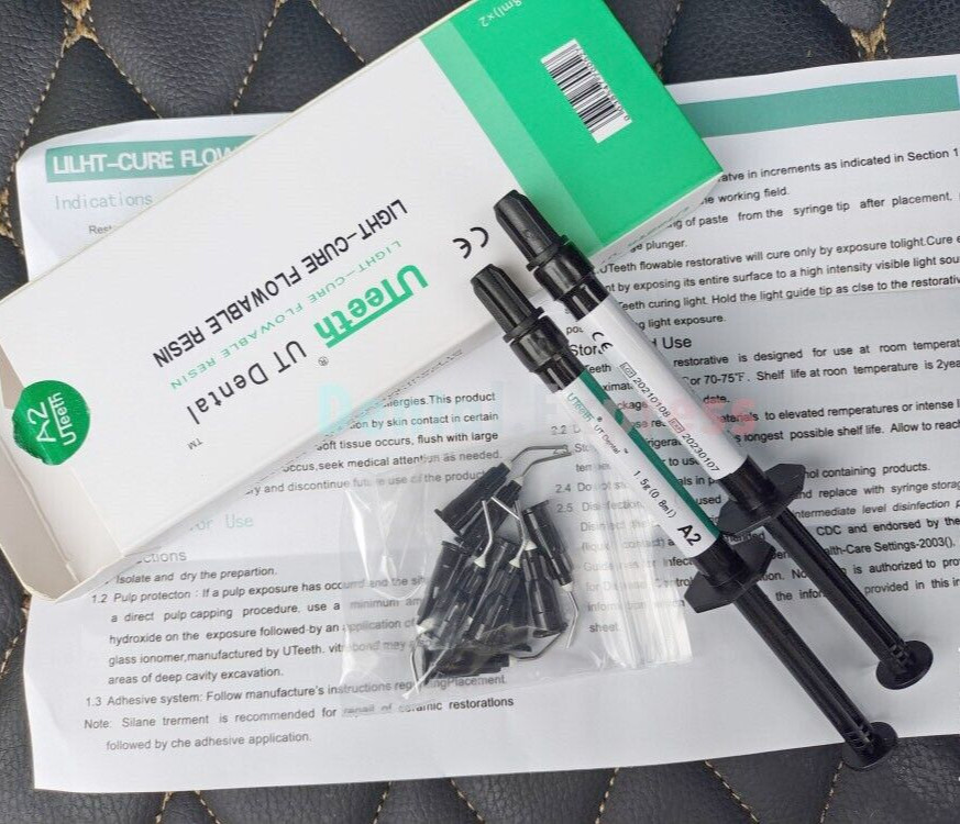 Dental Flowable Composite Flow Resin 2 Syringes Light Cure Resin A1 A2 A3 w/Tips
