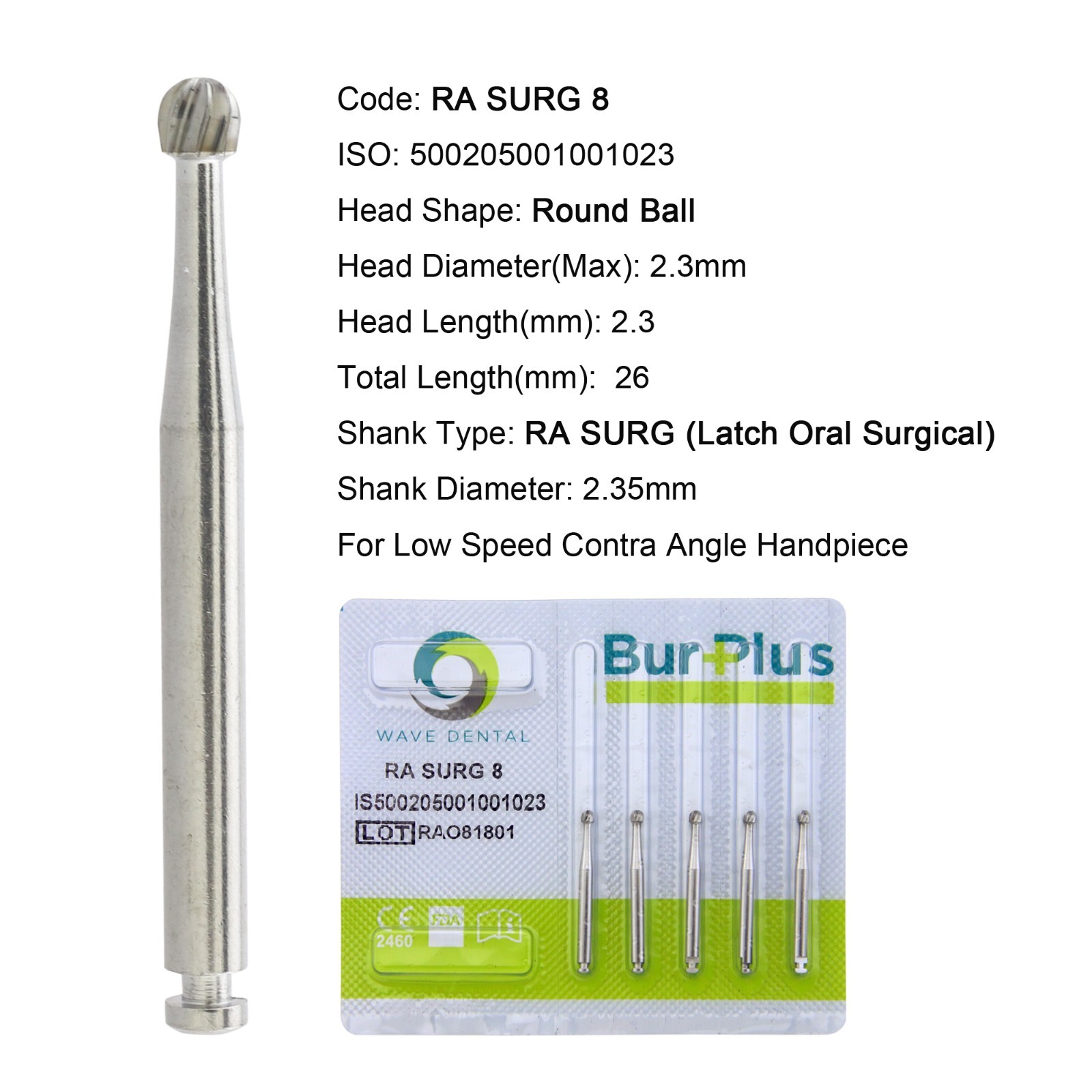 Wave Dental Latch Carbide Burs Surgical RA SURG for Slow Speed Round RA 4 6 8 5