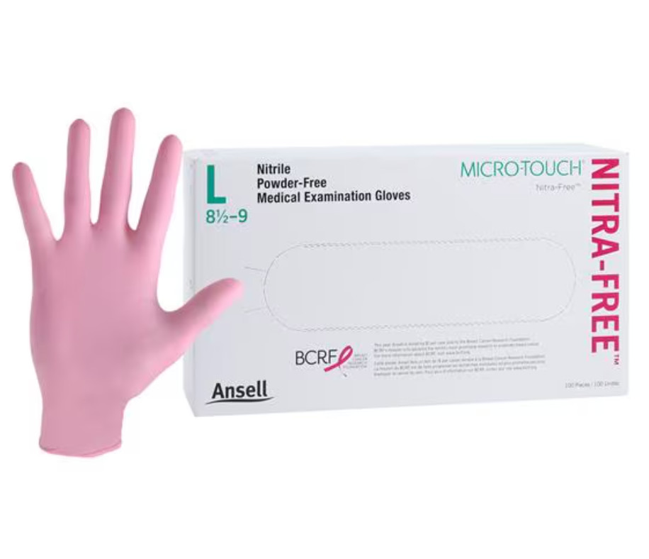 Ansell Micro-Touch Nitra-Free Pink Nitrile Gloves, Size Large – Case of 1,000