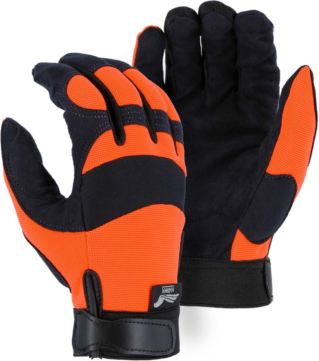 Majestic 2137Ho/8 Armor Skin Mechanics Glove High Visibility Orange Knit Back