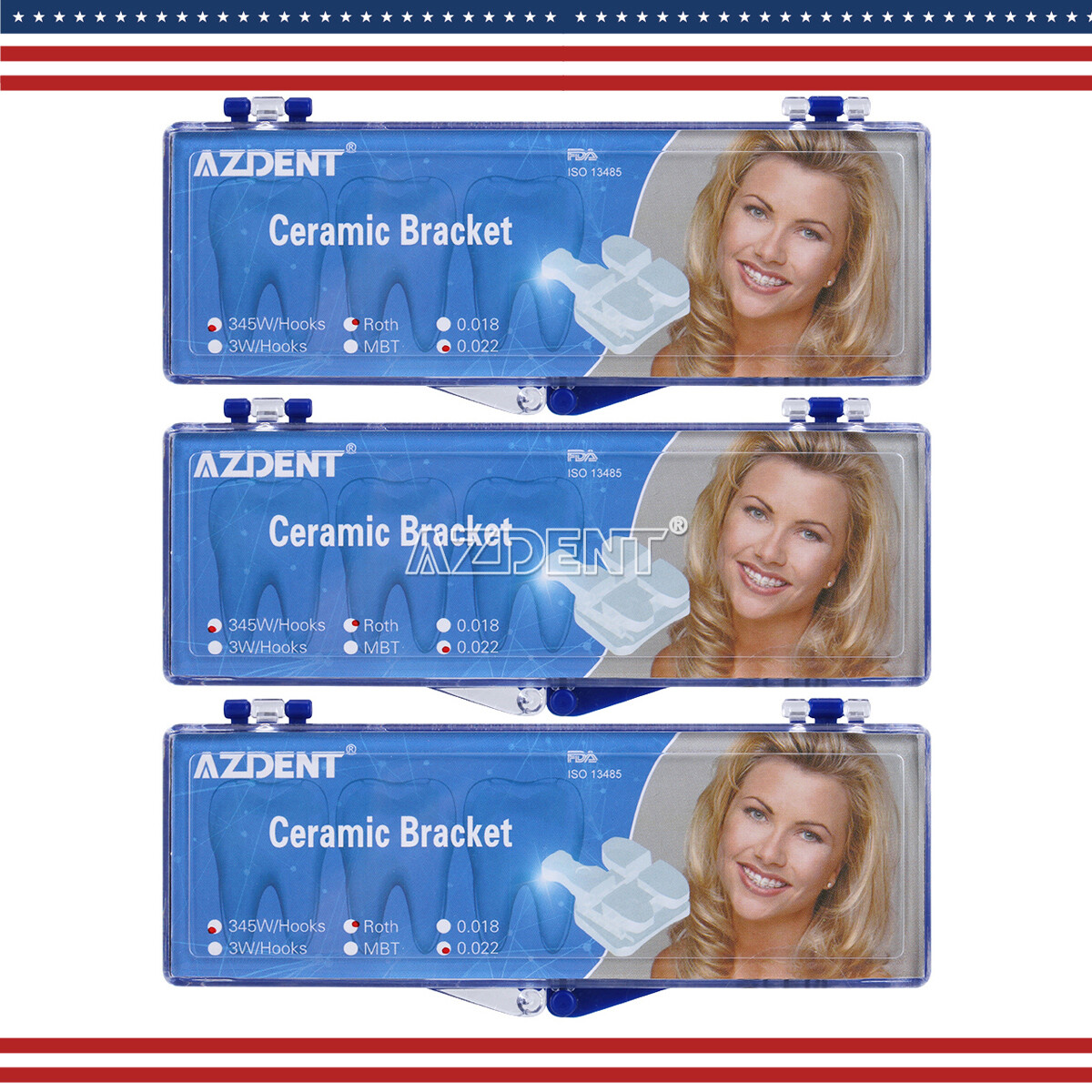 AZDENT Dental Orthodontic Clear Ceramic Brackets Braces Roth. 022 Hooks 3 4 5