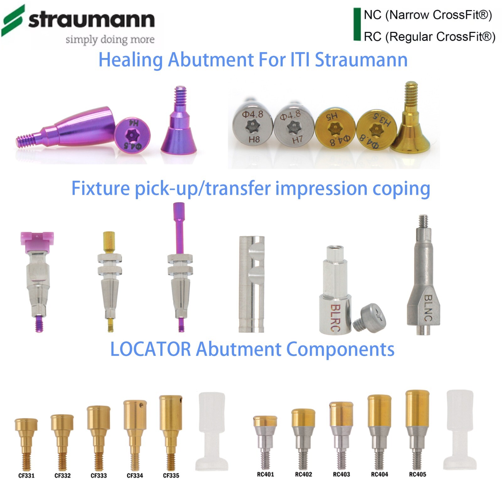 Dental ITI Straumann Healing & Locator Abutments Open/Closed Tray Post NC/RC Cap