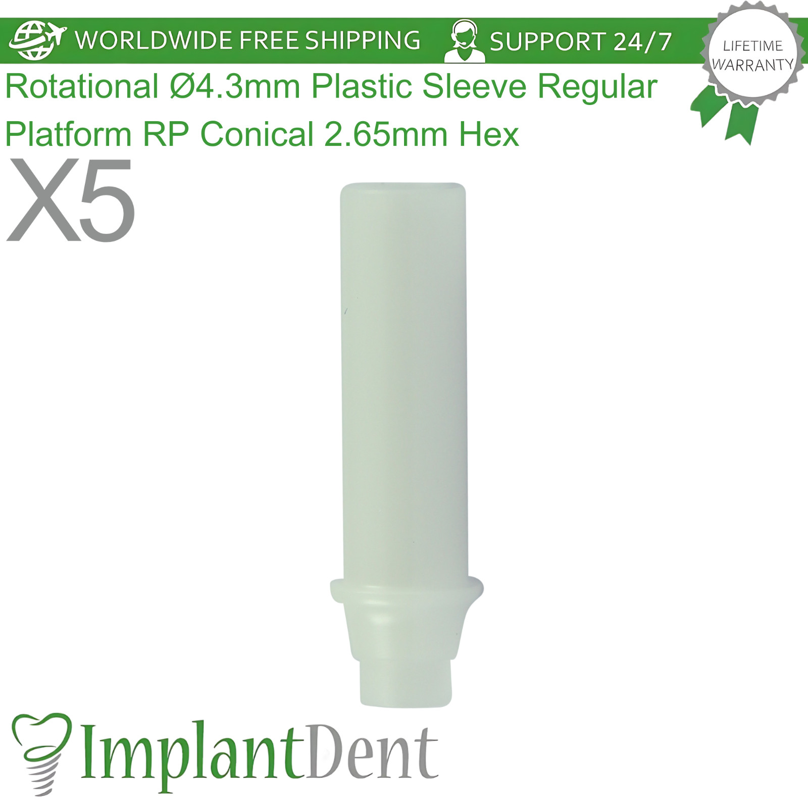 X5 Rotational Ø4.3mm Plastic Sleeve Regular Platform RP Conical 2.65mm Hex
