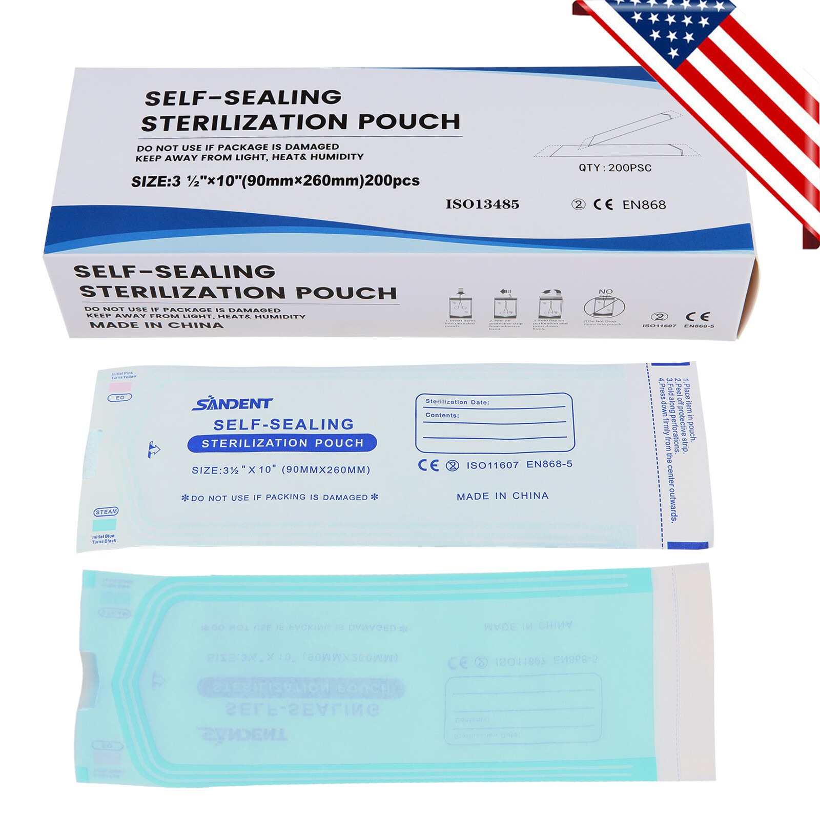 3.5″x10″ Self-Sealing Sterilization Pouches for Autoclave (Choose Quantity)