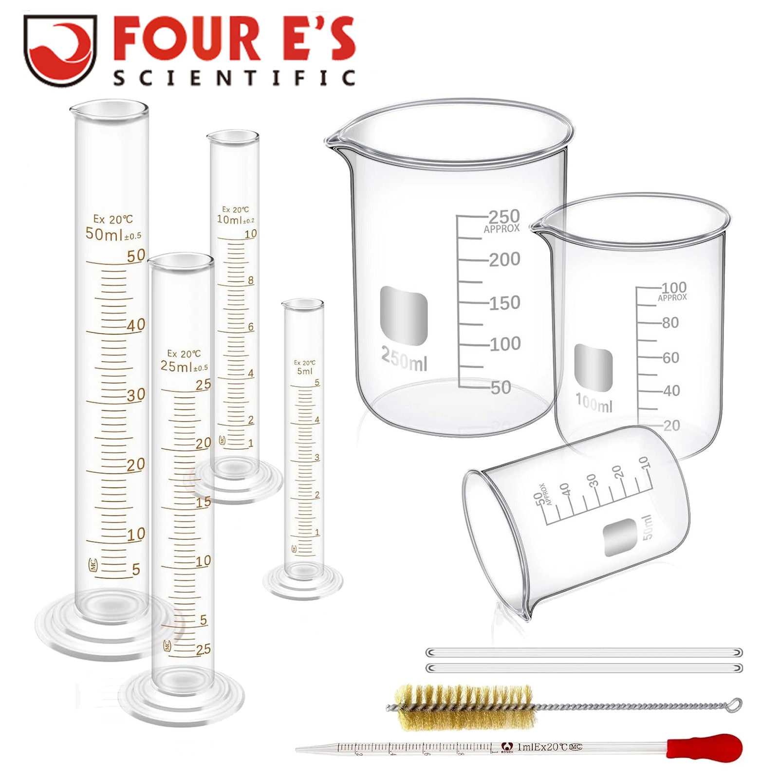 11Pcs Glass Beaker Set 50/100/250 ml Glass Graduated Cylinder 5/10/25/50 ml