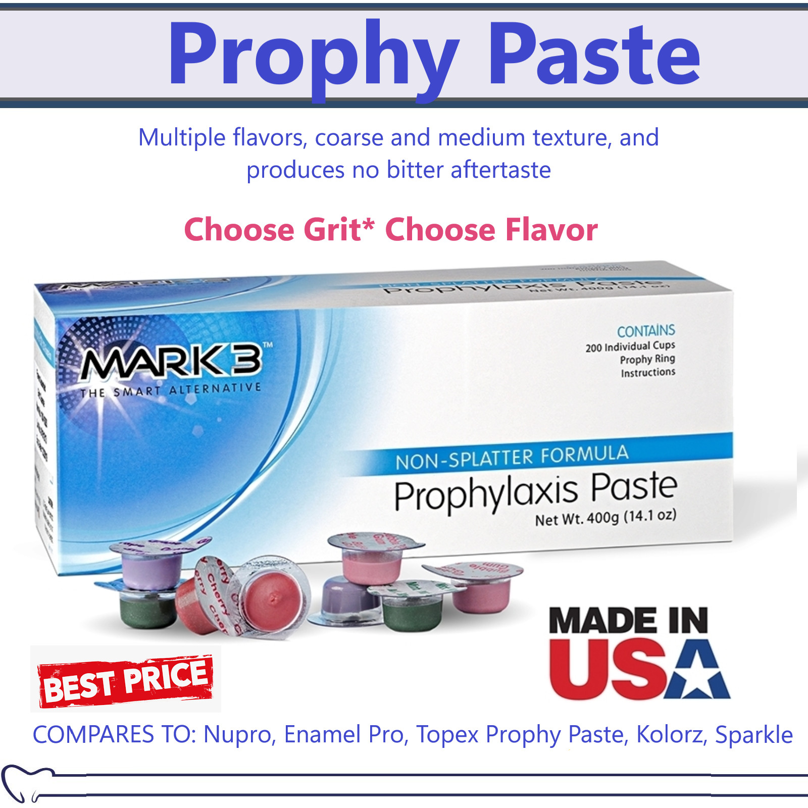 Prophy Paste Enamel Care Soft Dental Coarse Cherry 200 Cups/Bx Made in USA