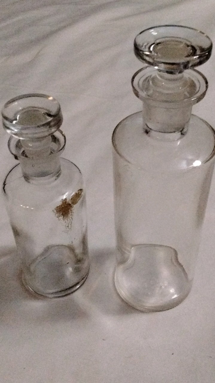 Glass Reagent Bottles Set of 2 with Ground Glass Stoppers 1961