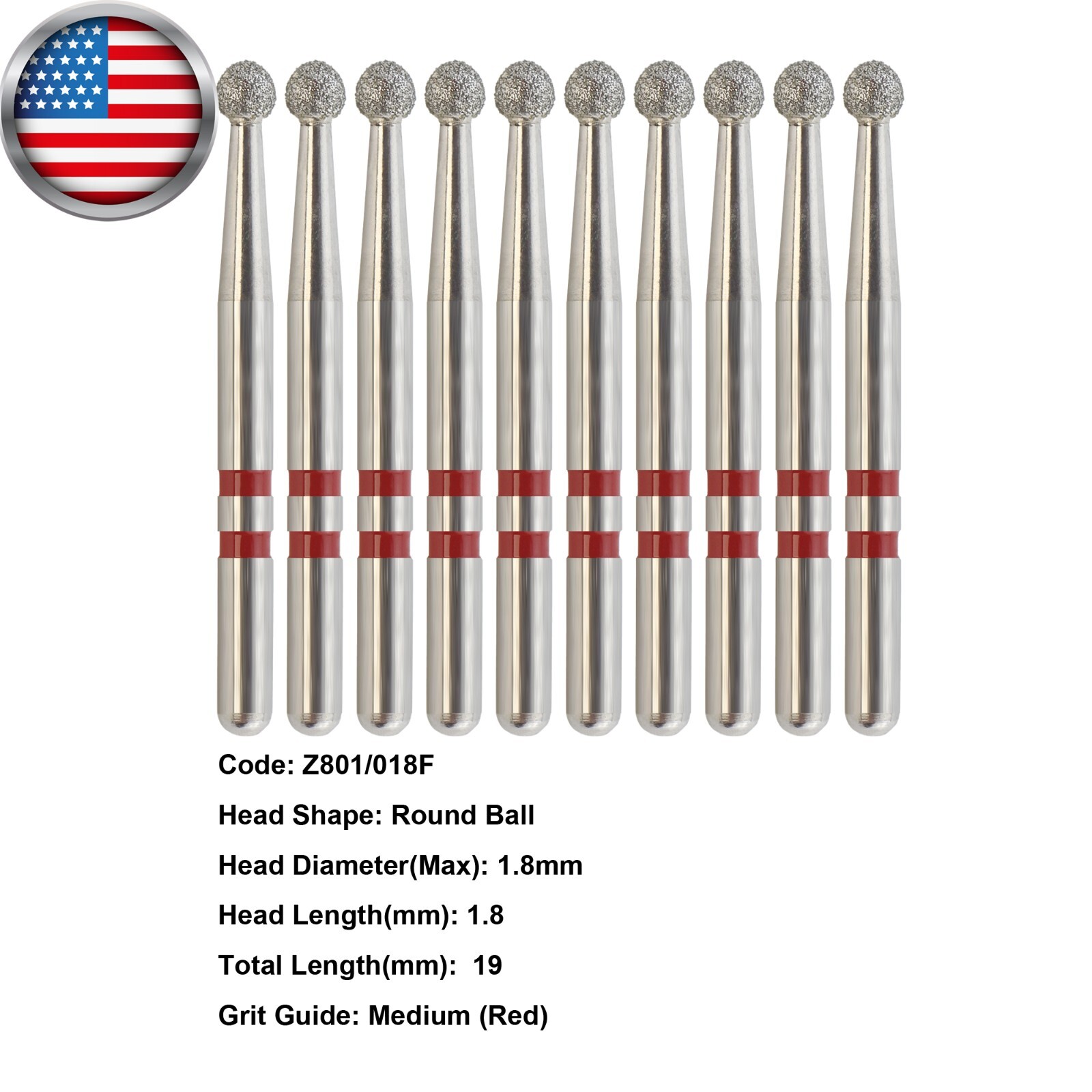 Zirconia Adjustment Diamond Burs Dental FG Round Z801/018F High Speed Fine Grit