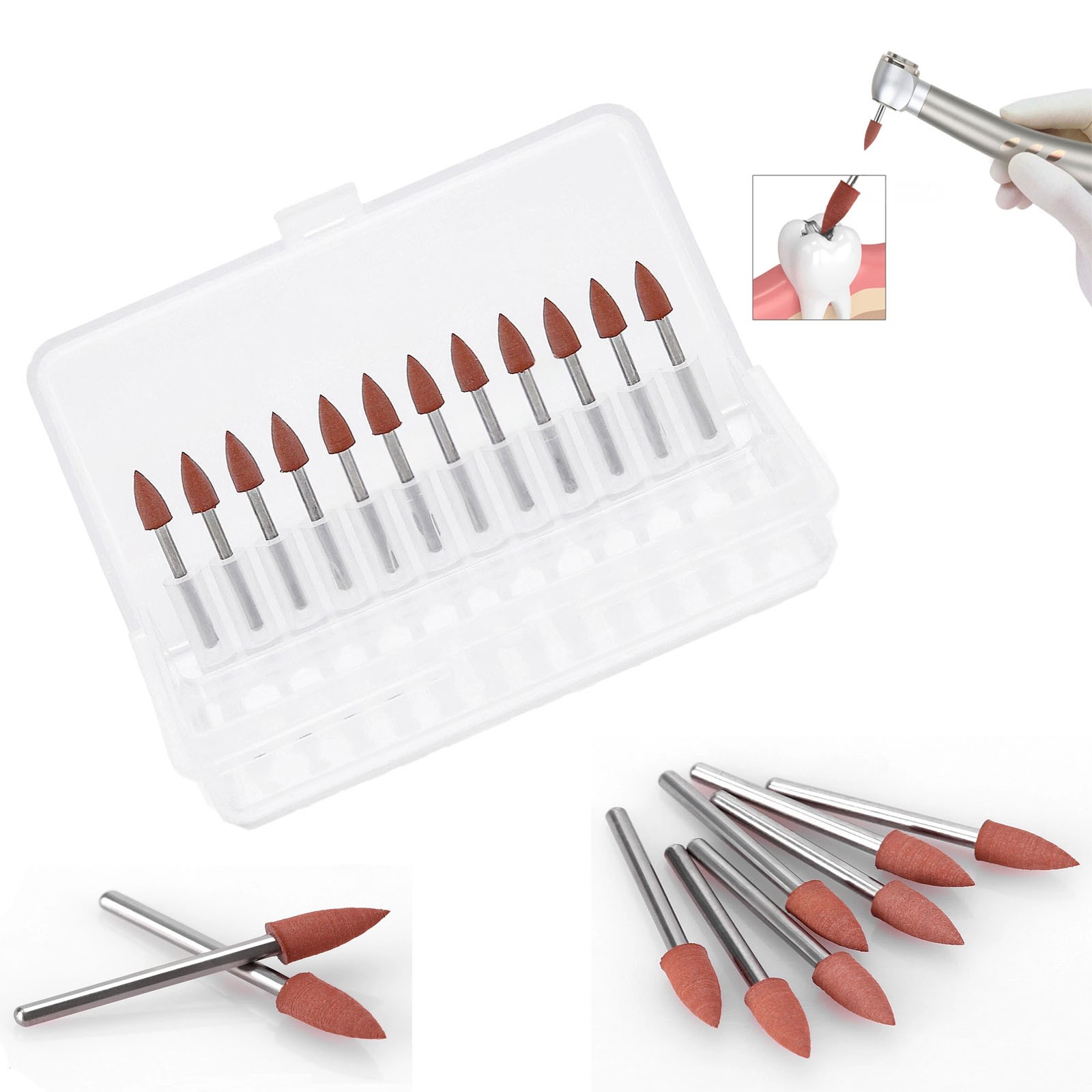 Dental 12pcs/kit Brownie Polishers Friction Grip FG Burs Mini Points 1.6mm 0413
