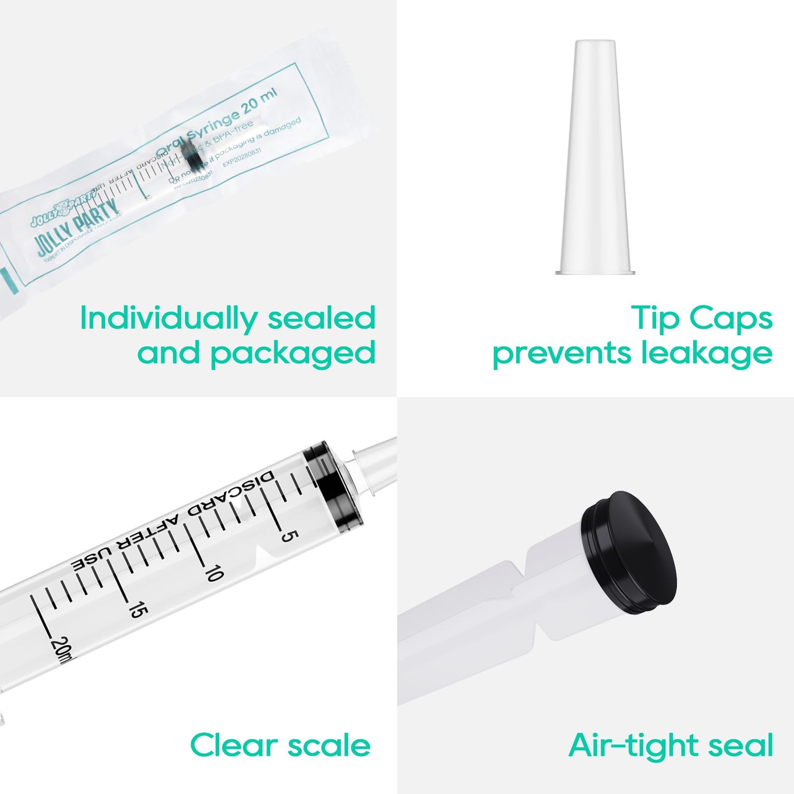 100 Pack 20mL Plastic Syringes with Catheter Tip for Dogs and Labs