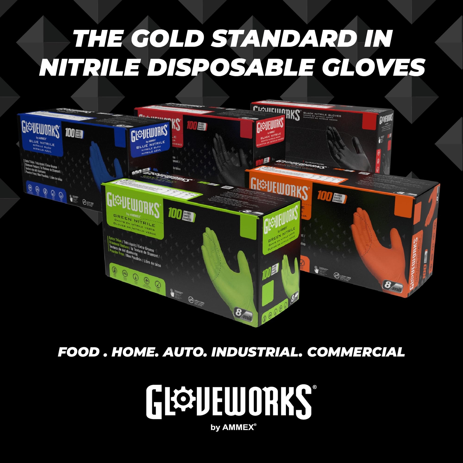 Pack of 100 Medium Duty Black Nitrile Gloves 5 Mil Latex Free Disposable