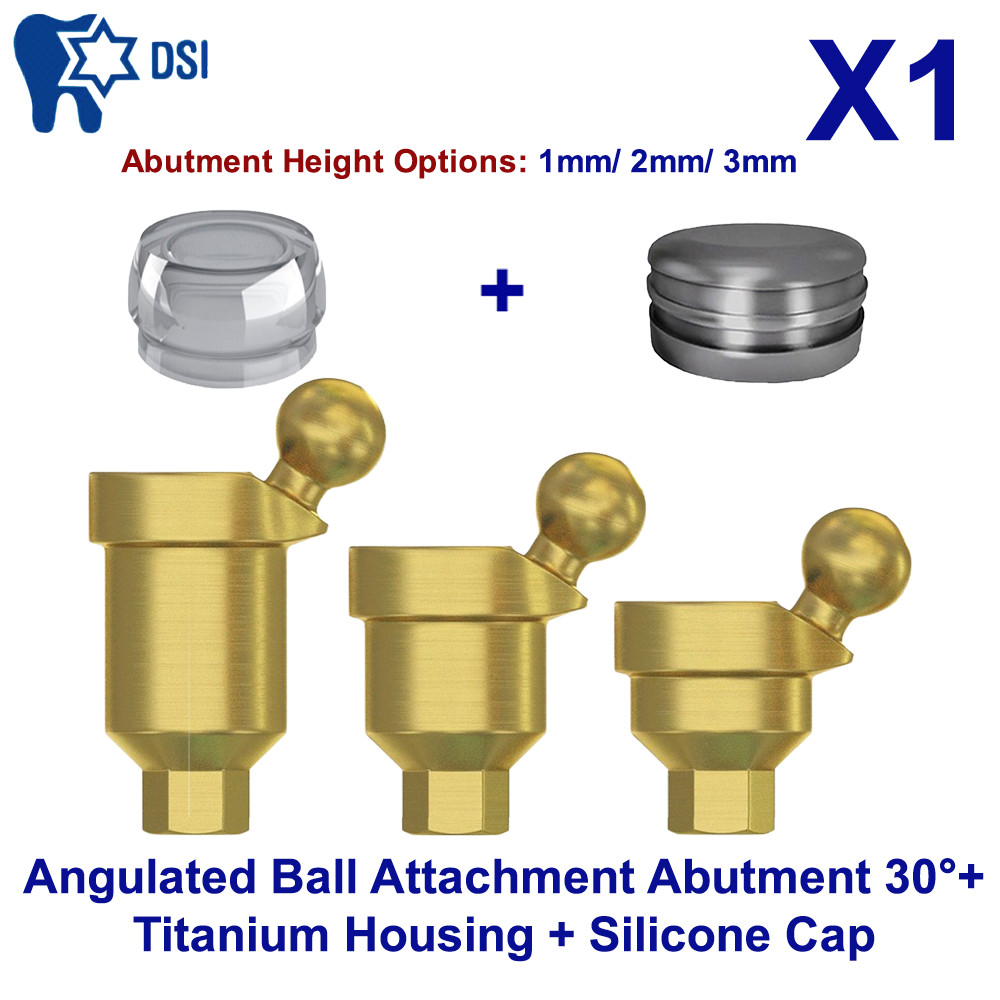 1x DSI Angulated Ball Attachment Abutment 30° Basic Kit Standard Silicone Cap