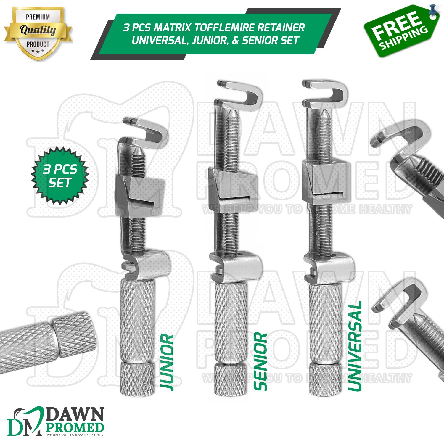 3 Pcs Matrix Tofflemire Retainer Universal, Junior, Senior Dental Instrument Set