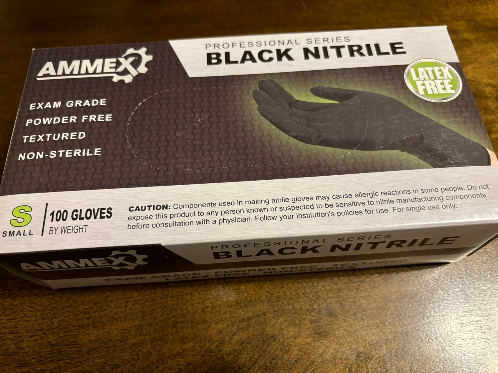 Ammex ABNPF42100 Medical Exam Nitrile Gloves, Latex Free, Black, Small, 100-Ct.