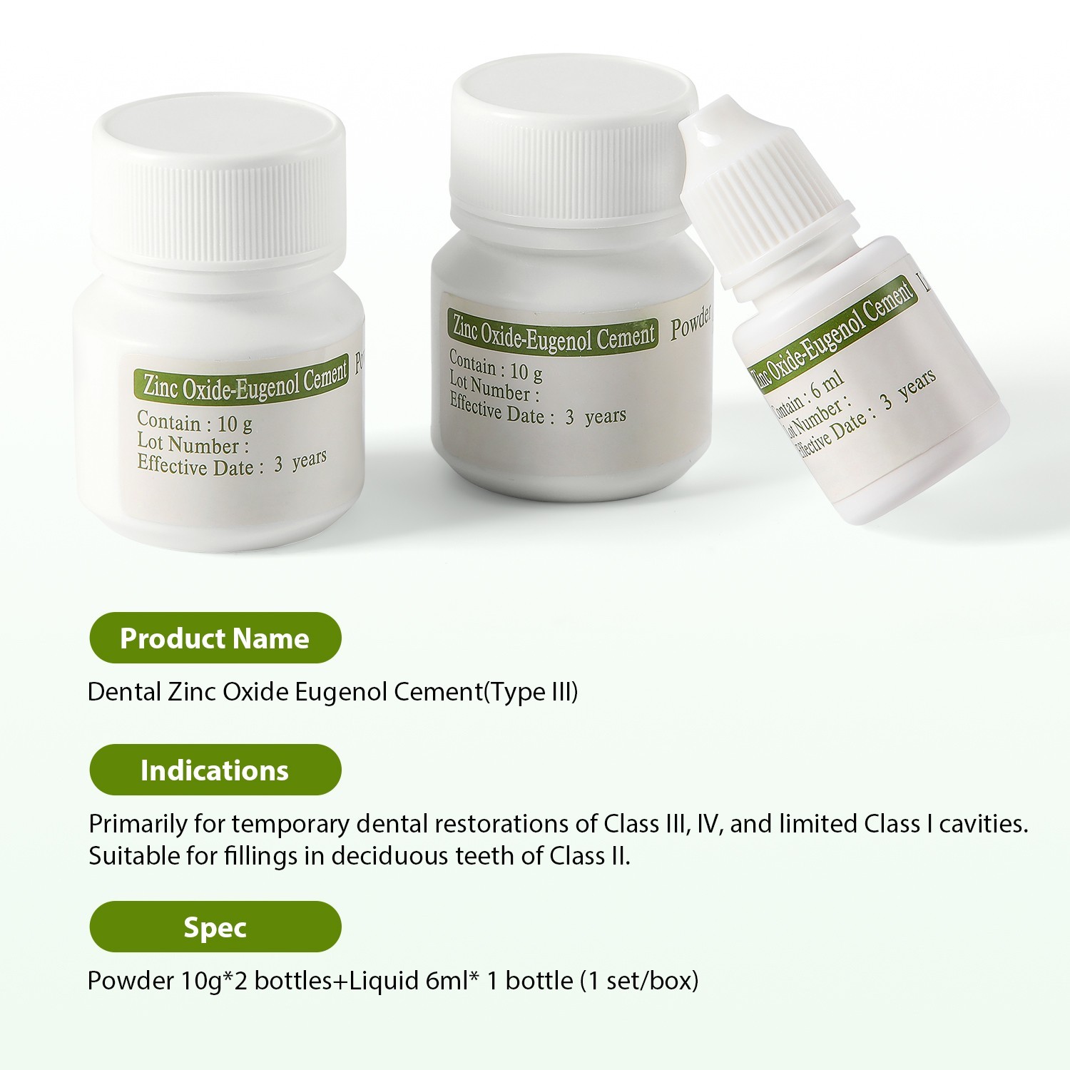 Dental Zinc Oxide Eugenol Cement Kit Self-Curing for Temporary Crowns & Bridges