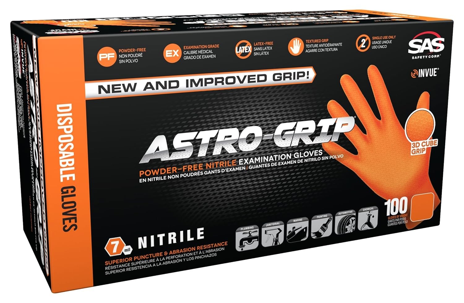 Astro-Grip Powder-Free Exam Grade Nitrile Disposable Extra Large, Orange