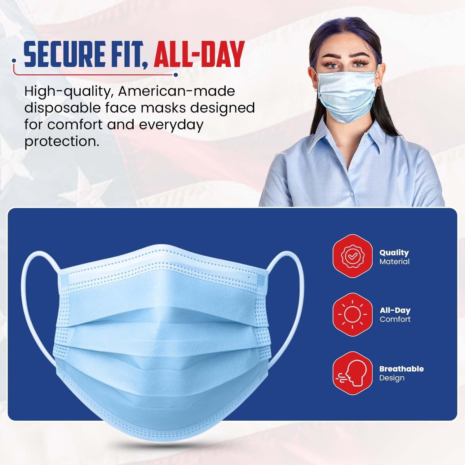 ASTM Level 2, Made in The USA, Disposable Face Mask, FSA/HSA Eligible, 3 Laye…