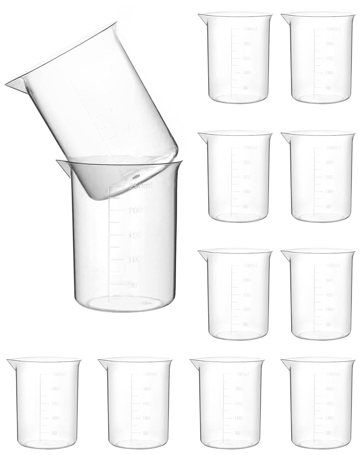 12pc 250ml Plastic Lab Beakers Polypropylene Autoclavable Raised Grads Spout Kit