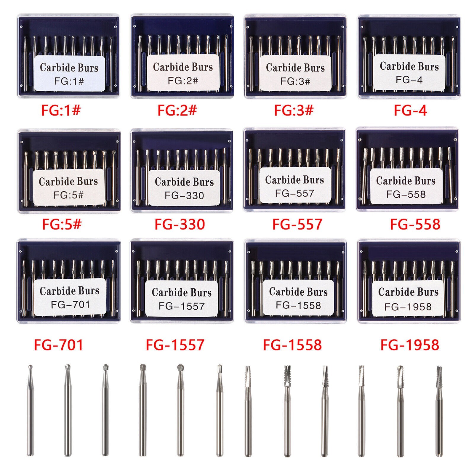 10-100Pcs Dental Tungsten Carbide FG Burs 19/21/25mm For High Speed Handpiece