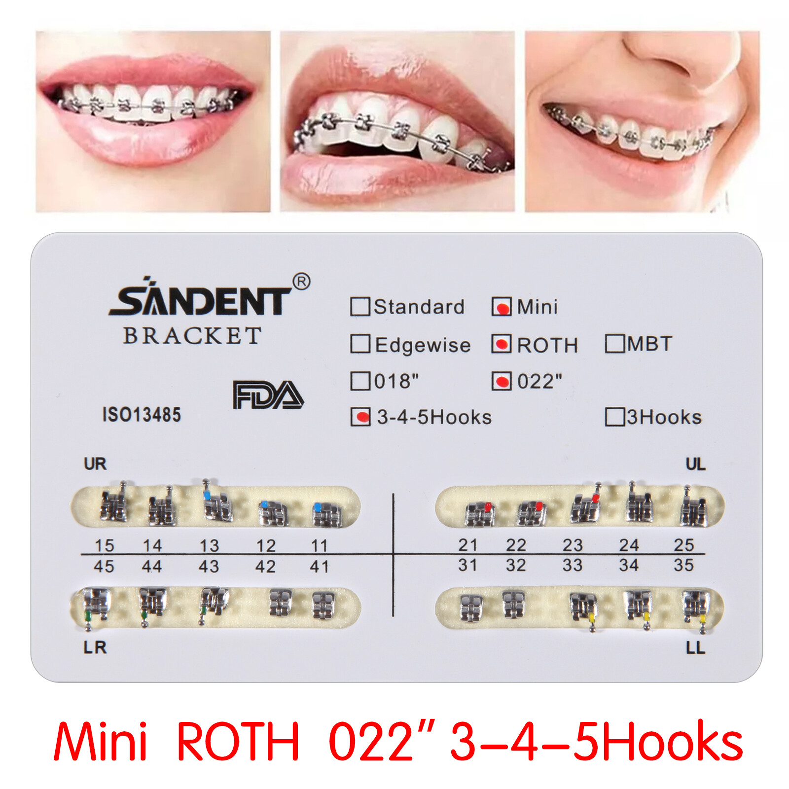 10 packs Dental Orthodontic Brackets Braces Mini Roth Slot 022 345Hook #2 200pcs