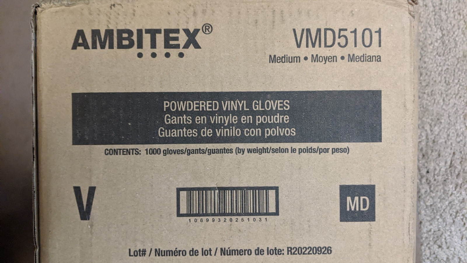 Case of 1000, Ambitex, Medium, Clear, Powder Free Vinyl Gloves V5101,3 mil Thick