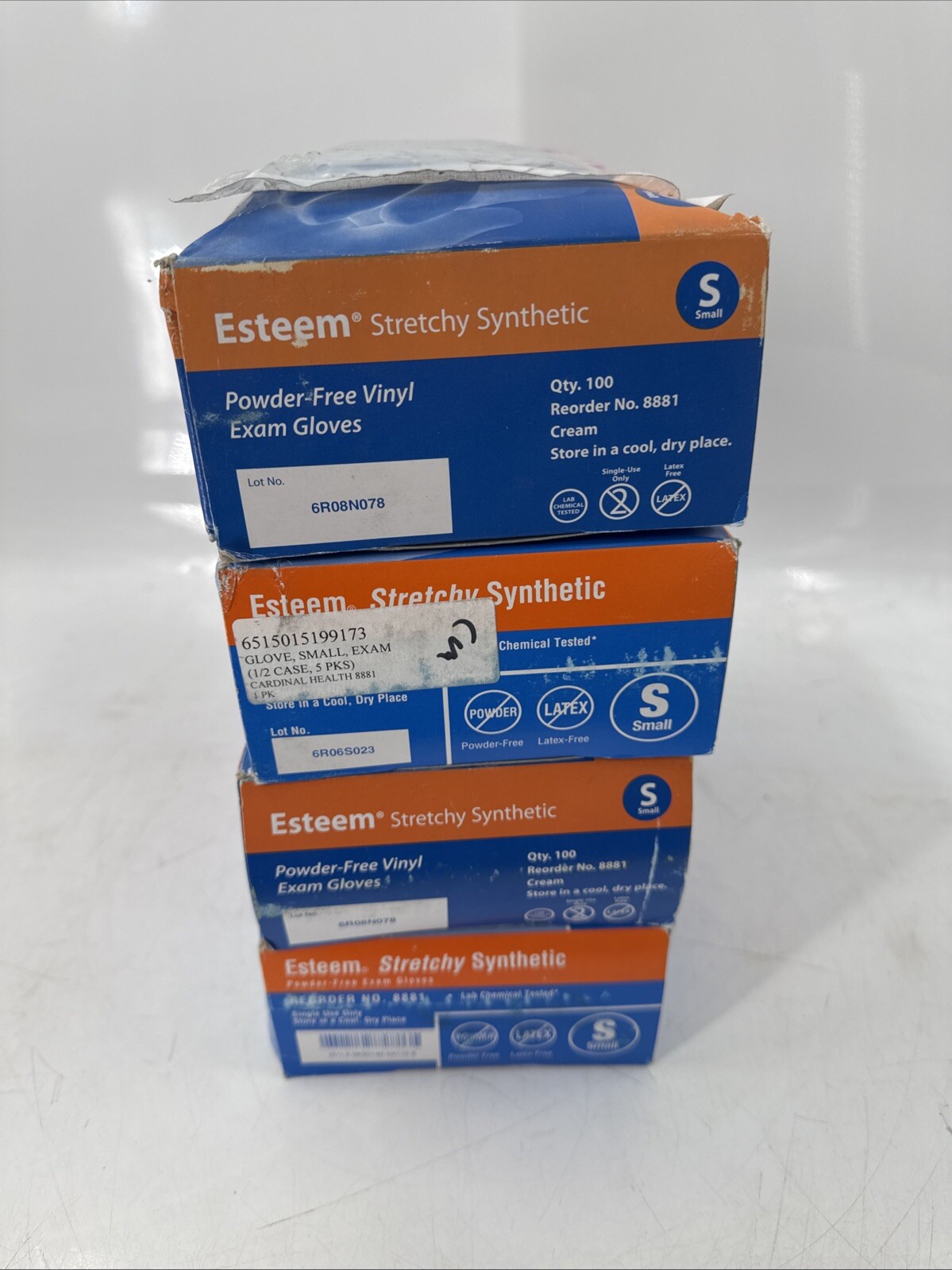Lot of 4 Esteem Stretchy Synthetic Vinyl Examination Gloves, 100PK EB-17064