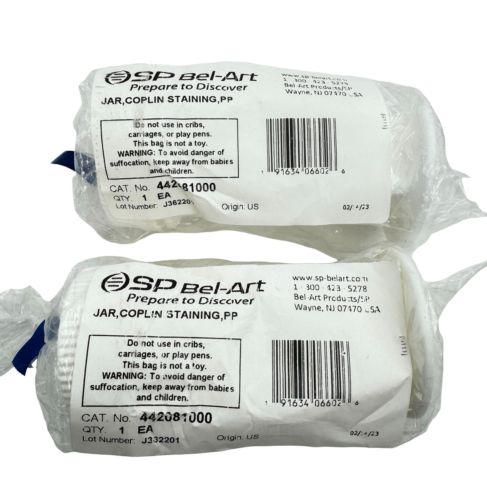 Lot of 2 SP Bel-Art 442081000 Coplin Staining Jar PP Laboratory Slide Staining