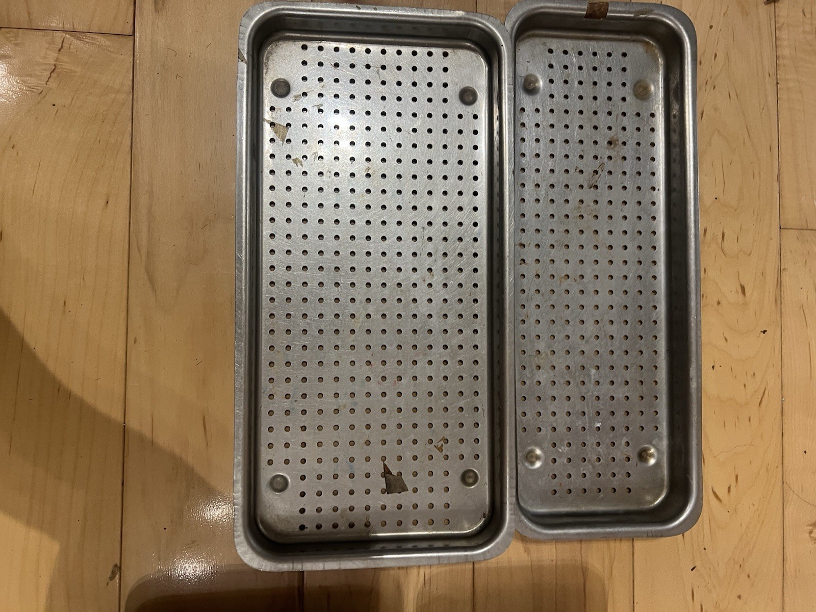 Lot of 2 Stainless Steel Perforated Medical Sterilization Trays