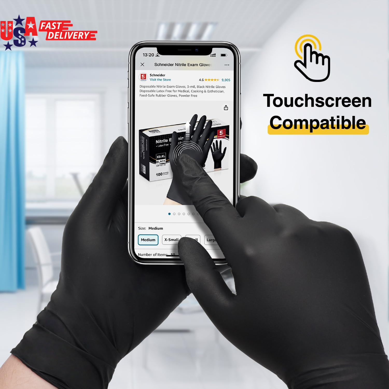 Nitrile Exam Gloves, Black Latex Free Powder Free Disposable Gloves for Medical,