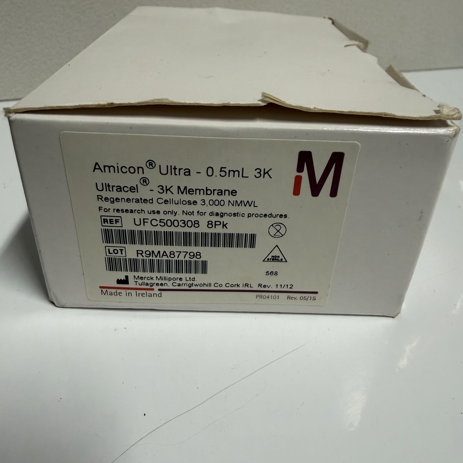 Millipore Amicon Ultra 0.5mL 3K Centrifugal Filter Units UFC500308 8 Pack