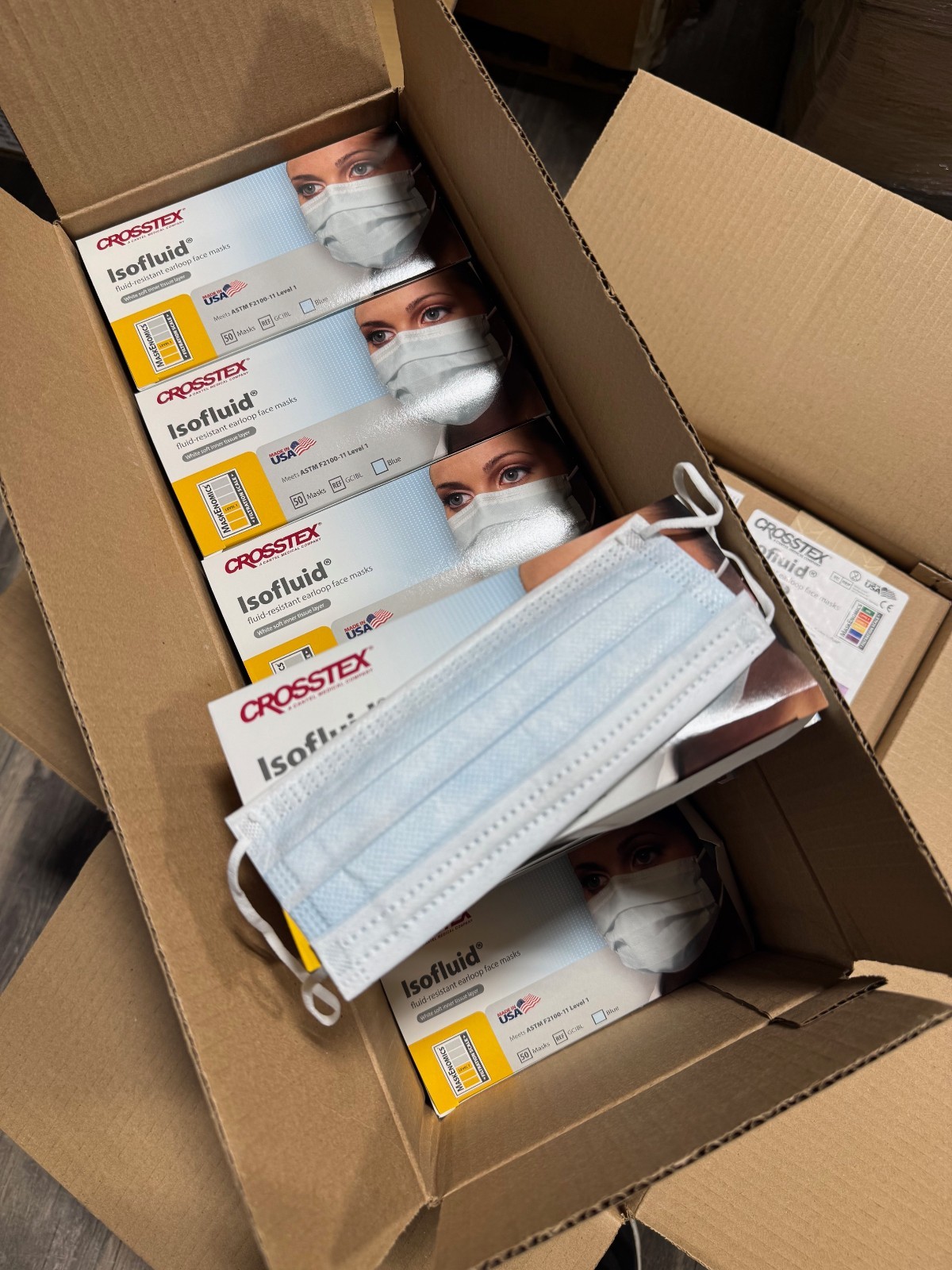 Crosstex ASTM Level 1 3-Ply Earloop Face Masks 10 Boxes (500 Ct) Made in USA