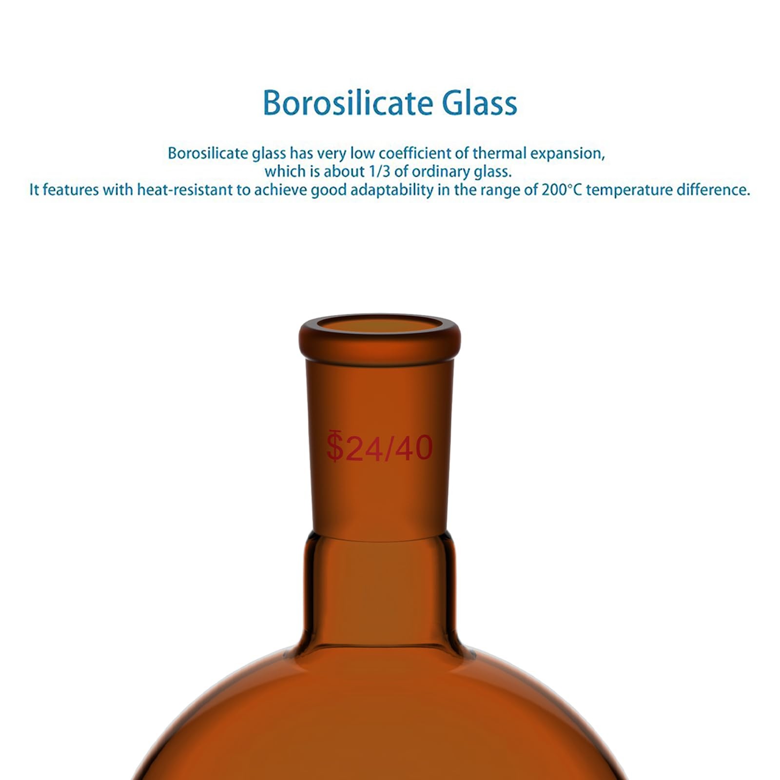 Brown Round Bottom Flask with Single Neck, 24/40 Standard Taper Joint, Labora…