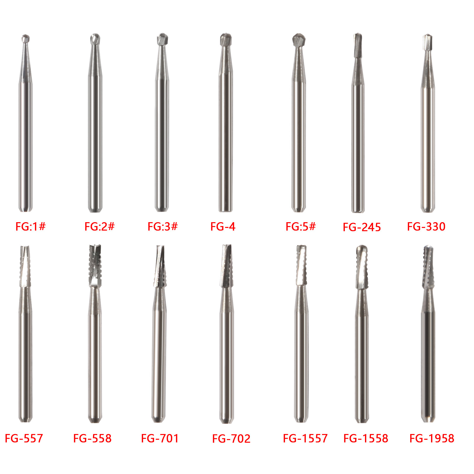 10pcs Dental Tungsten Carbide Bur Round FG Bur for High Speed Handpiece 1.6mm SK