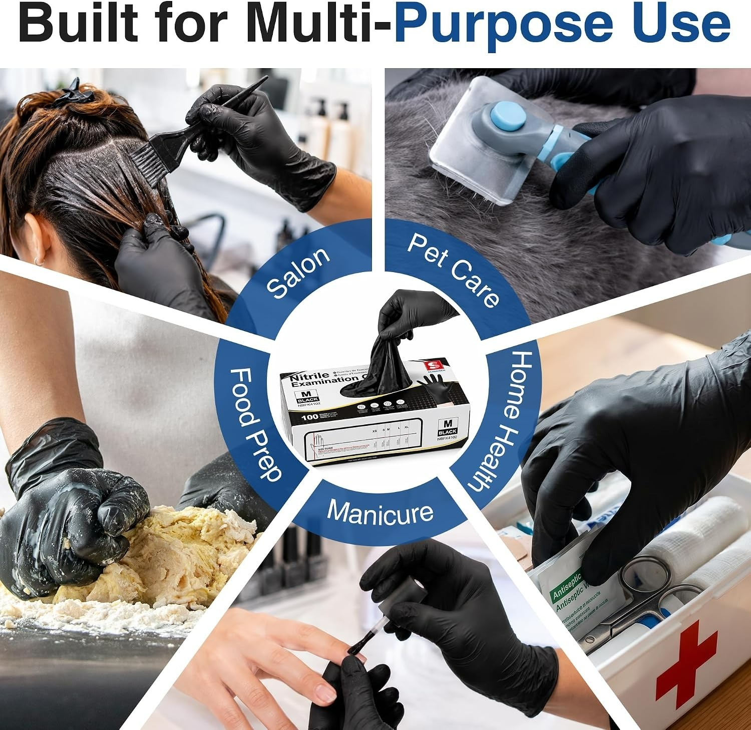 Durable 5 Mil Black Nitrile Gloves – Latex & Powder Free, 100 Count for Cooking