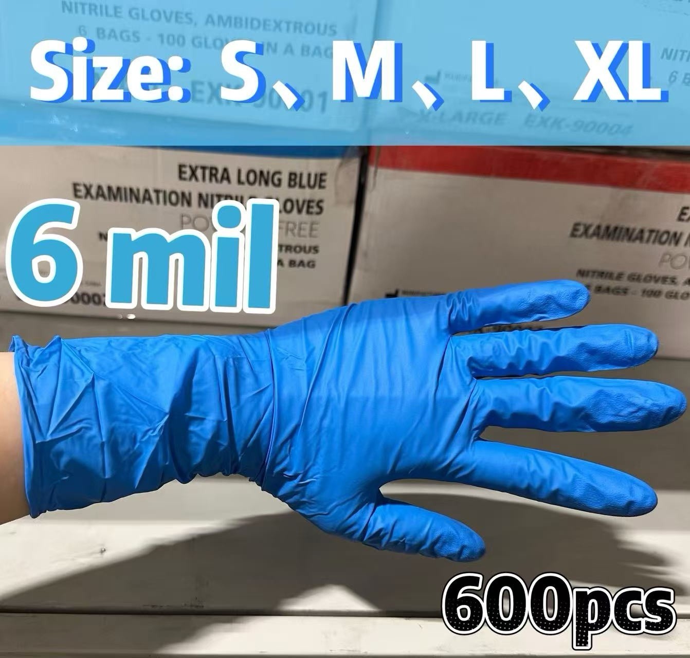 6 Mil Heavyduty extra long Nitrile Gloves, Exam gloves,powdefree- 600pcs size XL