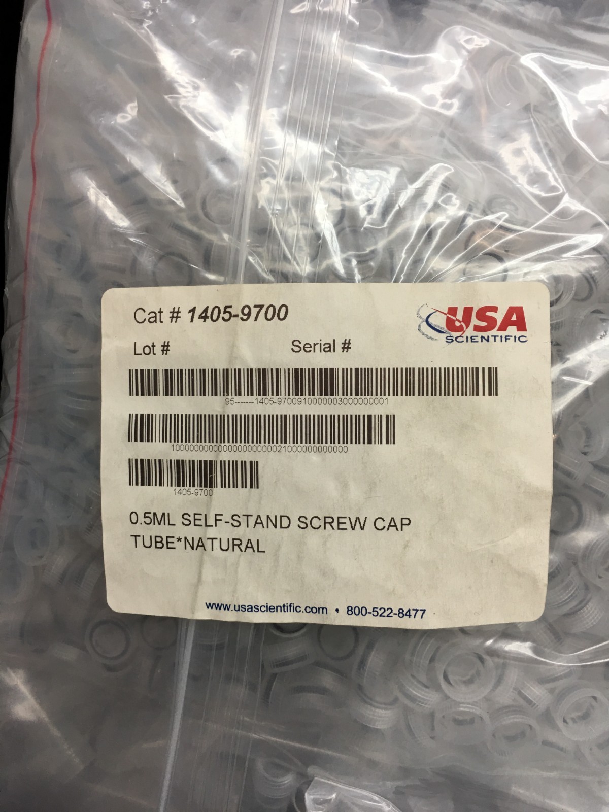 USA Scientific REF 1405-9700 Self Stand Screw Cap Tube Natural 0.5mL Lot 3 PKS
