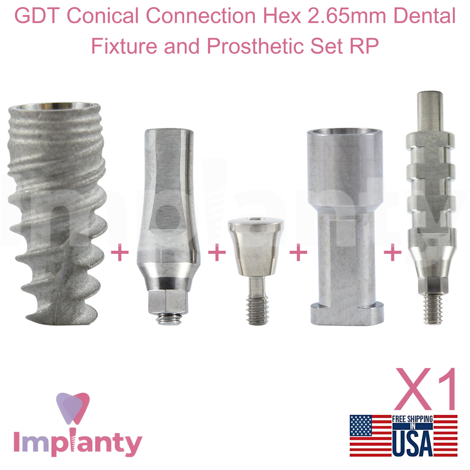 GDT Conical Connection Hex 2.65mm Dental Fixture and Prosthetic Set RP