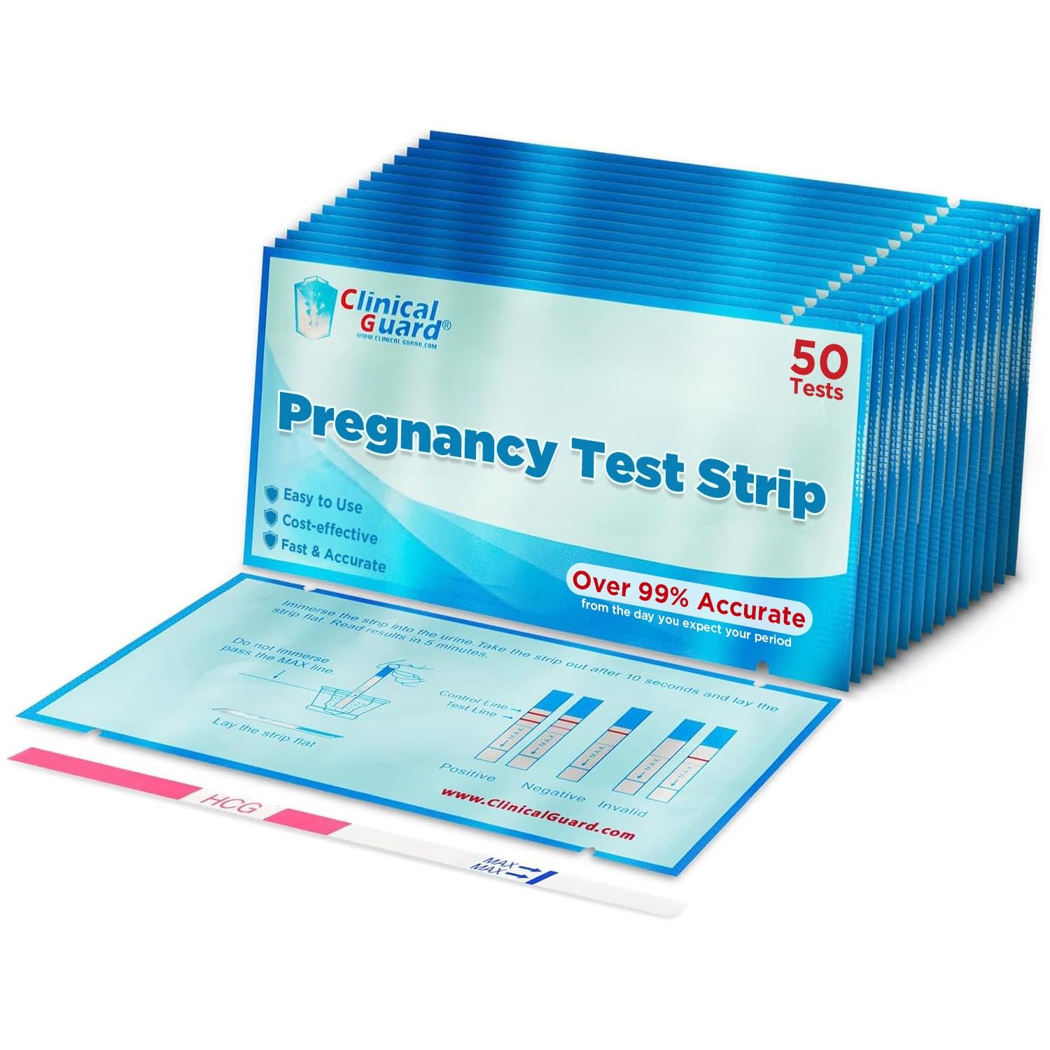 Clinical Guard 50 Pregnancy Test Strips – 50 Count (Pack of 1), Blue