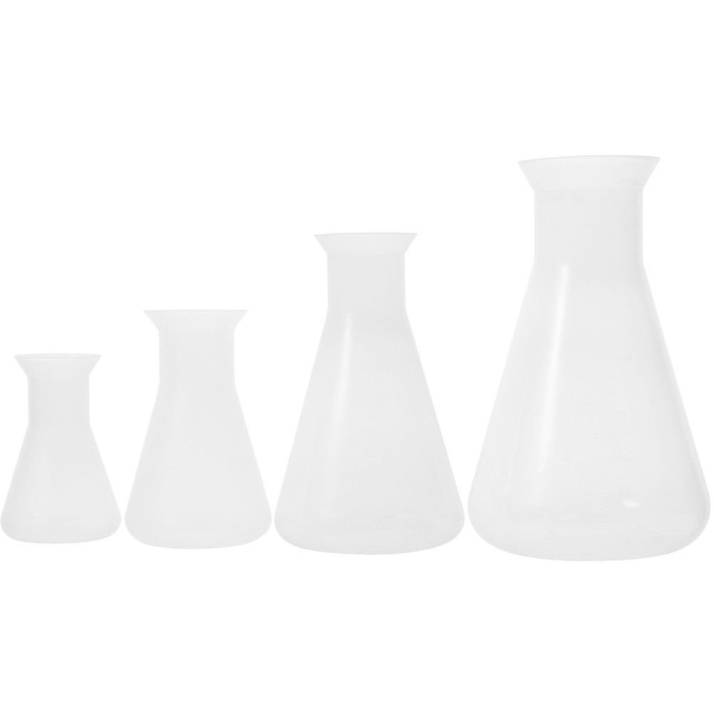 4Pcs Lightweight Durable Erlenmeyer Flasks for Chemistry Lab Use Transparent