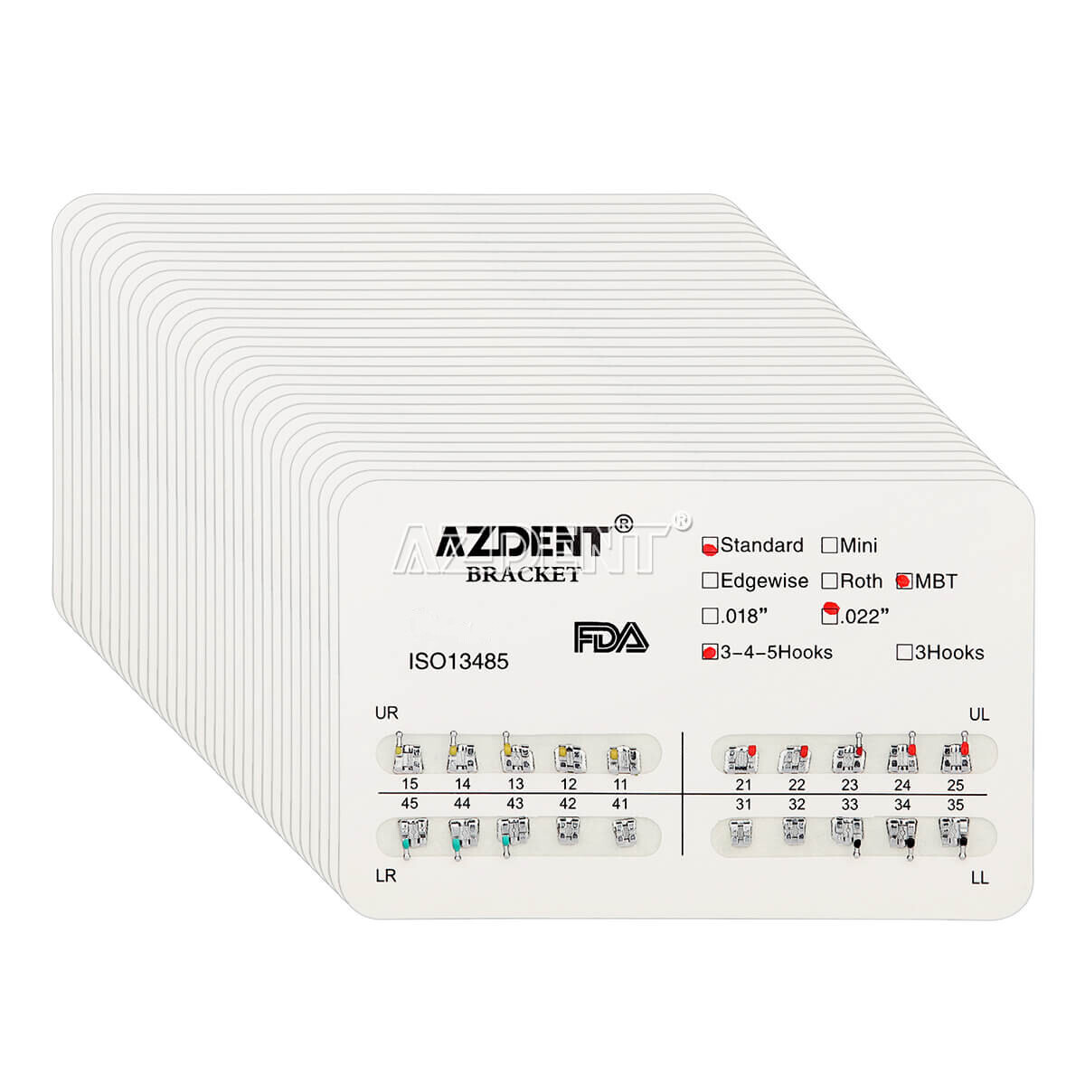 AZDENT Dental Orthodontic Brackets Standard Braces MBT Roth 022/018 Hooks 3/345