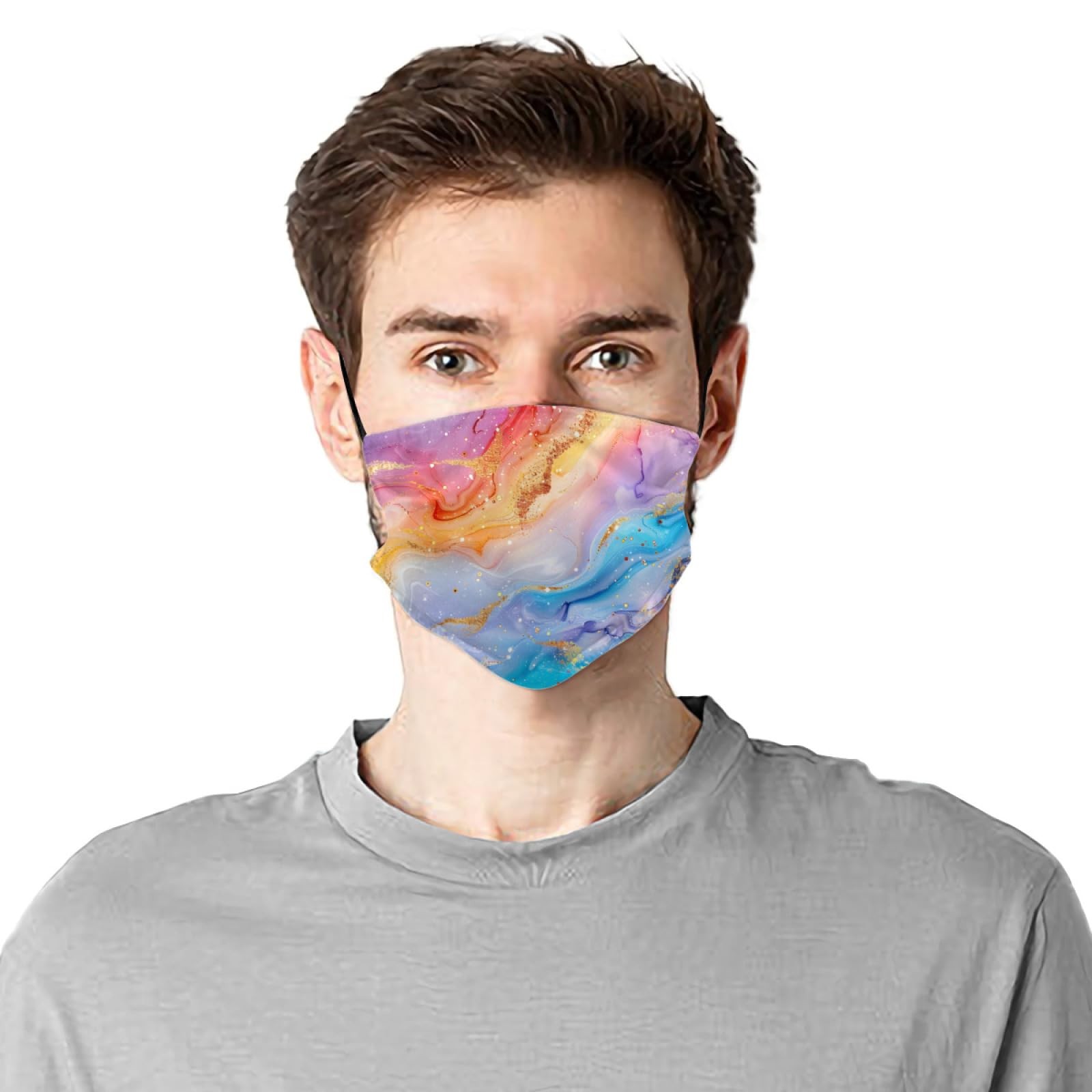 Colorful Marble Texture Print Face Mask Adult Washable Reusable Pleated Dust …