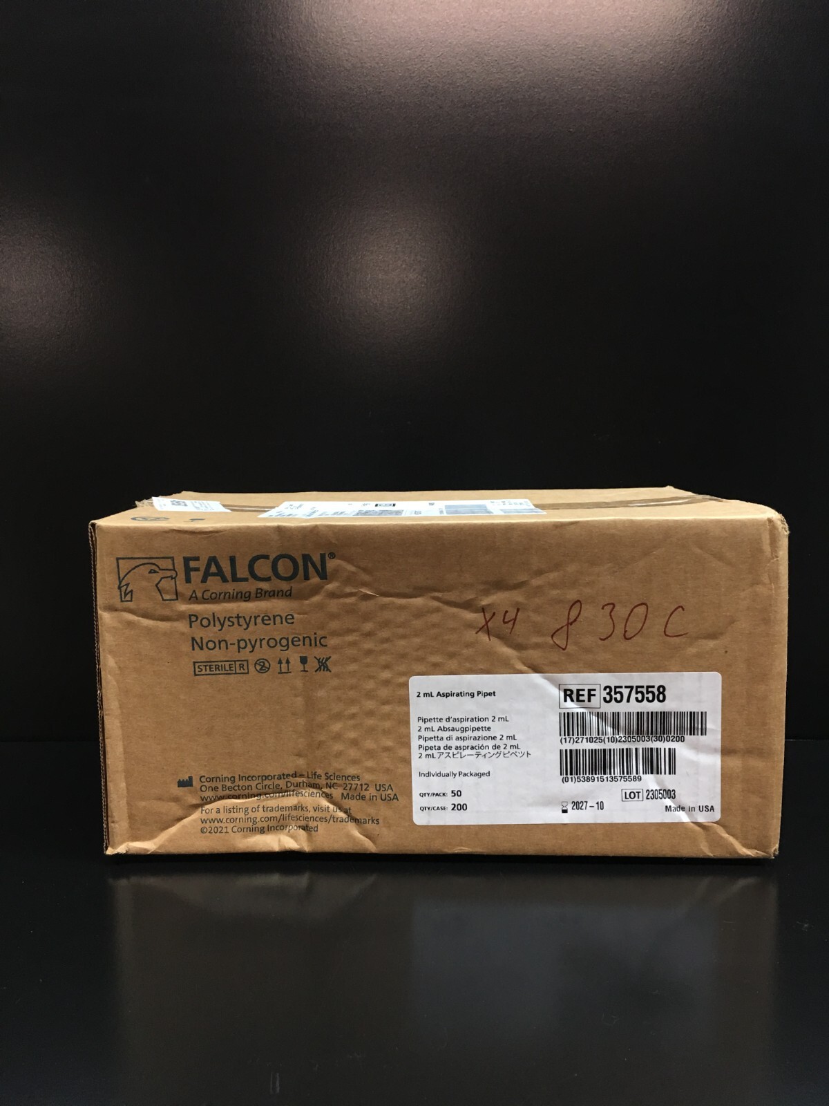 Corning Falcon REF 357558 2ml Aspirating Pipet Case Exp 2027
