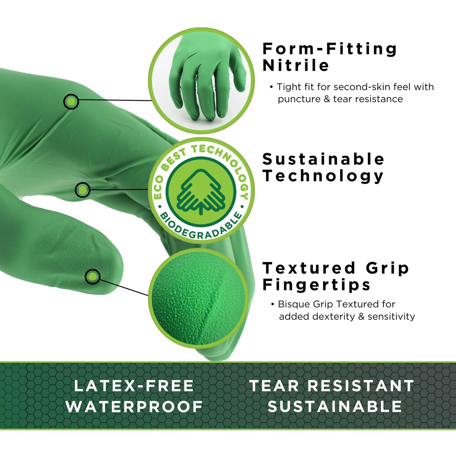 Eco Best Technology Nitrile Gloves Small Green Food Safe Comfortable 4 Mil